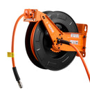 VEVOR automātiski uztinams gaisa šļūtenes rullis, 15 m × 9,5 mm hibrīda gaisa šļūtene, maks. spiediens 20,7 bar, auto-uztīšana gaisa kompresoram, 1,52 m pievades šļūtene, sienas/griestu montāža, pastiprināts tērauda dubultais kronšteins