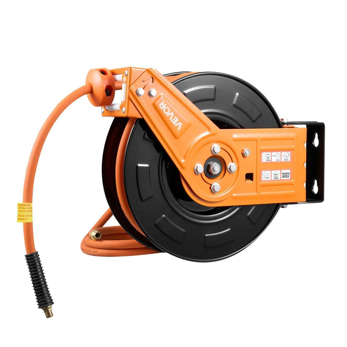 VEVOR Automatic Retractable Air Hose Reel, 15 m × 9.5 mm Rubber Air Hose, Max Pressure 20.7 bar, Auto Rewind Air Compressor Hose Reel with 1 m Supply Hose, 180° Swivel Wall/Ceiling Mount for Garages and Workshops