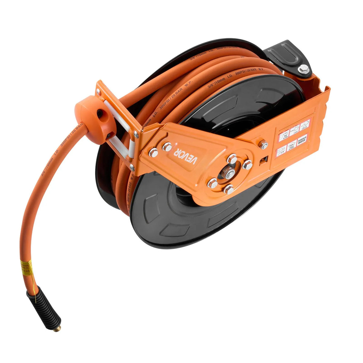 VEVOR Automatic Retractable Air Hose Reel, 15 m × 9.5 mm Rubber Air Hose, Max Pressure 20.7 bar, Auto Rewind Air Compressor Hose Reel with 1 m Supply Hose, 180° Swivel Wall/Ceiling Mount for Garages and Workshops