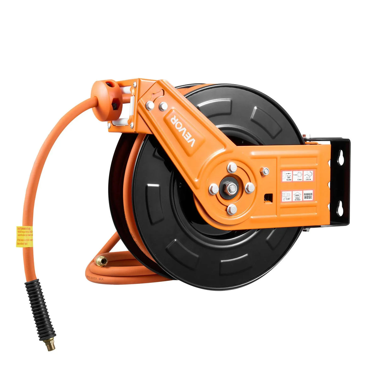 VEVOR Automatic Retractable Air Hose Reel, 15 m × 9.5 mm Rubber Air Hose, Max Pressure 20.7 bar, Auto Rewind Air Compressor Hose Reel with 1 m Supply Hose, 180° Swivel Wall/Ceiling Mount for Garages and Workshops