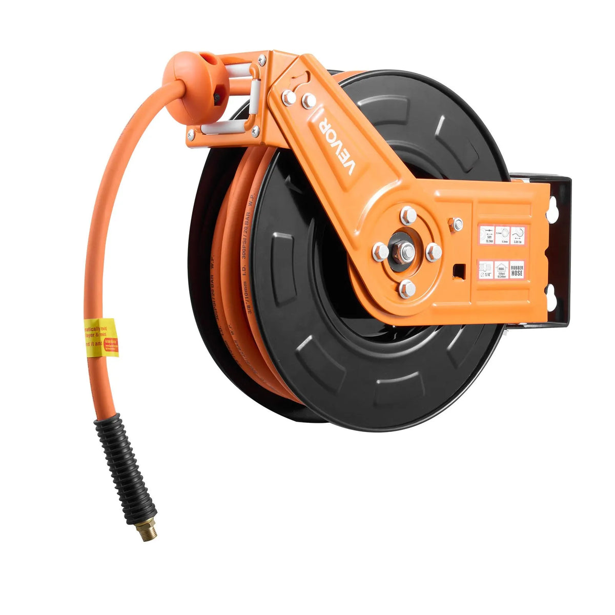 VEVOR Automatic Retractable Air Hose Reel, 15 m × 9.5 mm Rubber Air Hose, Max Pressure 20.7 bar, Auto Rewind Air Compressor Hose Reel with 1 m Supply Hose, 180° Swivel Wall/Ceiling Mount for Garages and Workshops