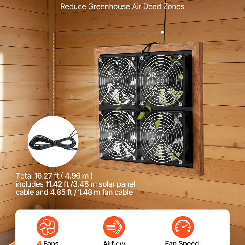 VEVOR saules enerģijas ventilators ar 25 W saules paneli un 4 ventilatoriem, regulējams paneļa leņķis, 2668 apgr./min, elastīga uzstādīšana, ātra gaisa apmaiņa siltumnīcām, audzēšanas teltīm un mājputnu novietnēm - ZEMLETES.LV