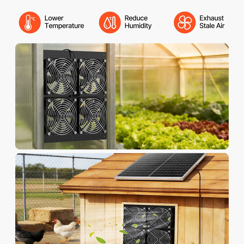 VEVOR saules enerģijas ventilators ar 25 W saules paneli un 4 ventilatoriem, regulējams paneļa leņķis, 2668 apgr./min, elastīga uzstādīšana, ātra gaisa apmaiņa siltumnīcām, audzēšanas teltīm un mājputnu novietnēm - ZEMLETES.LV