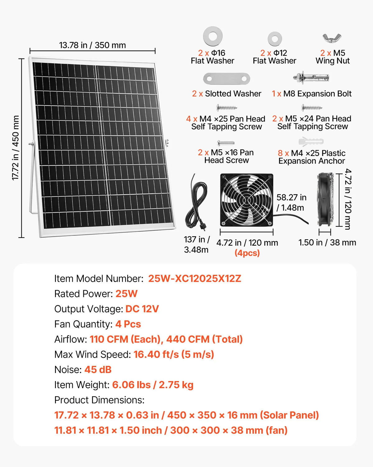 VEVOR saules enerģijas ventilators ar 25 W saules paneli un 4 ventilatoriem, regulējams paneļa leņķis, 2668 apgr./min, elastīga uzstādīšana, ātra gaisa apmaiņa siltumnīcām, audzēšanas teltīm un mājputnu novietnēm - ZEMLETES.LV