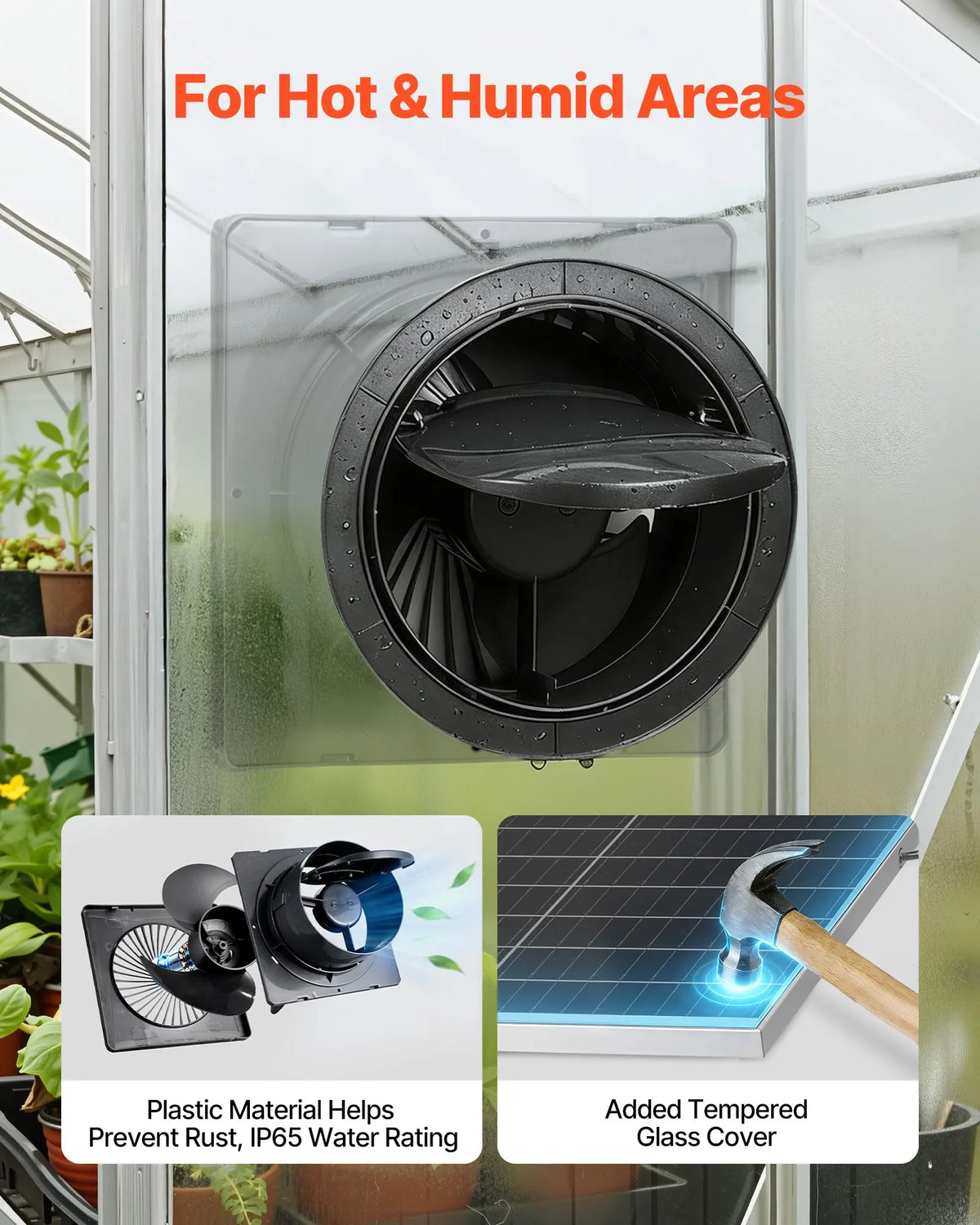 VEVOR saules paneļa ventilators 25 W ar 374 m³/h gaisa plūsmu, regulējams paneļa leņķis, 2030 apgr./min, elastīga uzstādīšana siltumnīcām, audzēšanas teltīm, vistu kūtīm un nojumēm - ZEMLETES.LV