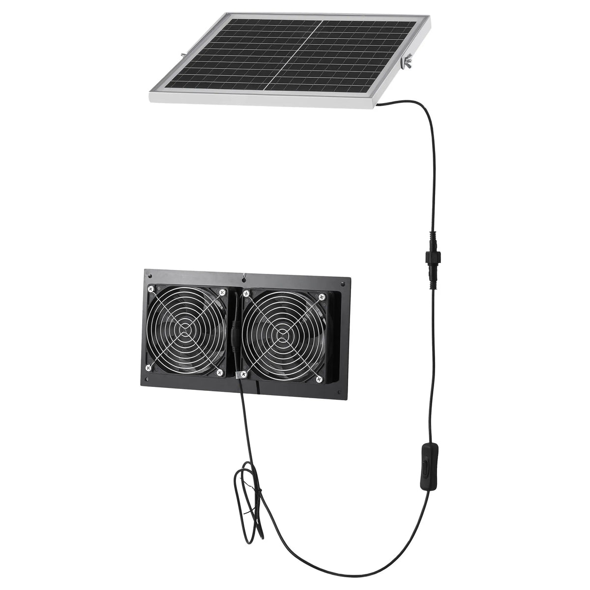 VEVOR saules enerģijas ventilators ar 15 W saules paneli un 2 ventilatoriem, regulējams paneļa leņķis, 2668 apgr./min, elastīga uzstādīšana, ātra gaisa apmaiņa siltumnīcām, audzēšanas teltīm un mājputnu novietnēm - ZEMLETES.LV