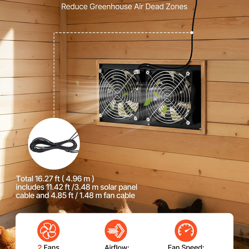 VEVOR saules enerģijas ventilators ar 15 W saules paneli un 2 ventilatoriem, regulējams paneļa leņķis, 2668 apgr./min, elastīga uzstādīšana, ātra gaisa apmaiņa siltumnīcām, audzēšanas teltīm un mājputnu novietnēm - ZEMLETES.LV