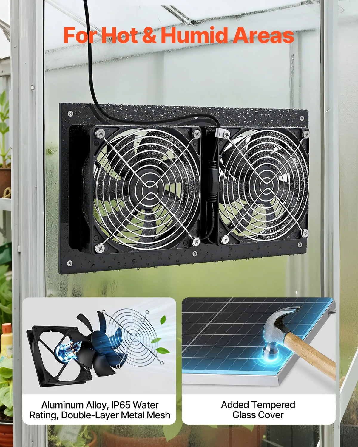 VEVOR saules enerģijas ventilators ar 15 W saules paneli un 2 ventilatoriem, regulējams paneļa leņķis, 2668 apgr./min, elastīga uzstādīšana, ātra gaisa apmaiņa siltumnīcām, audzēšanas teltīm un mājputnu novietnēm - ZEMLETES.LV