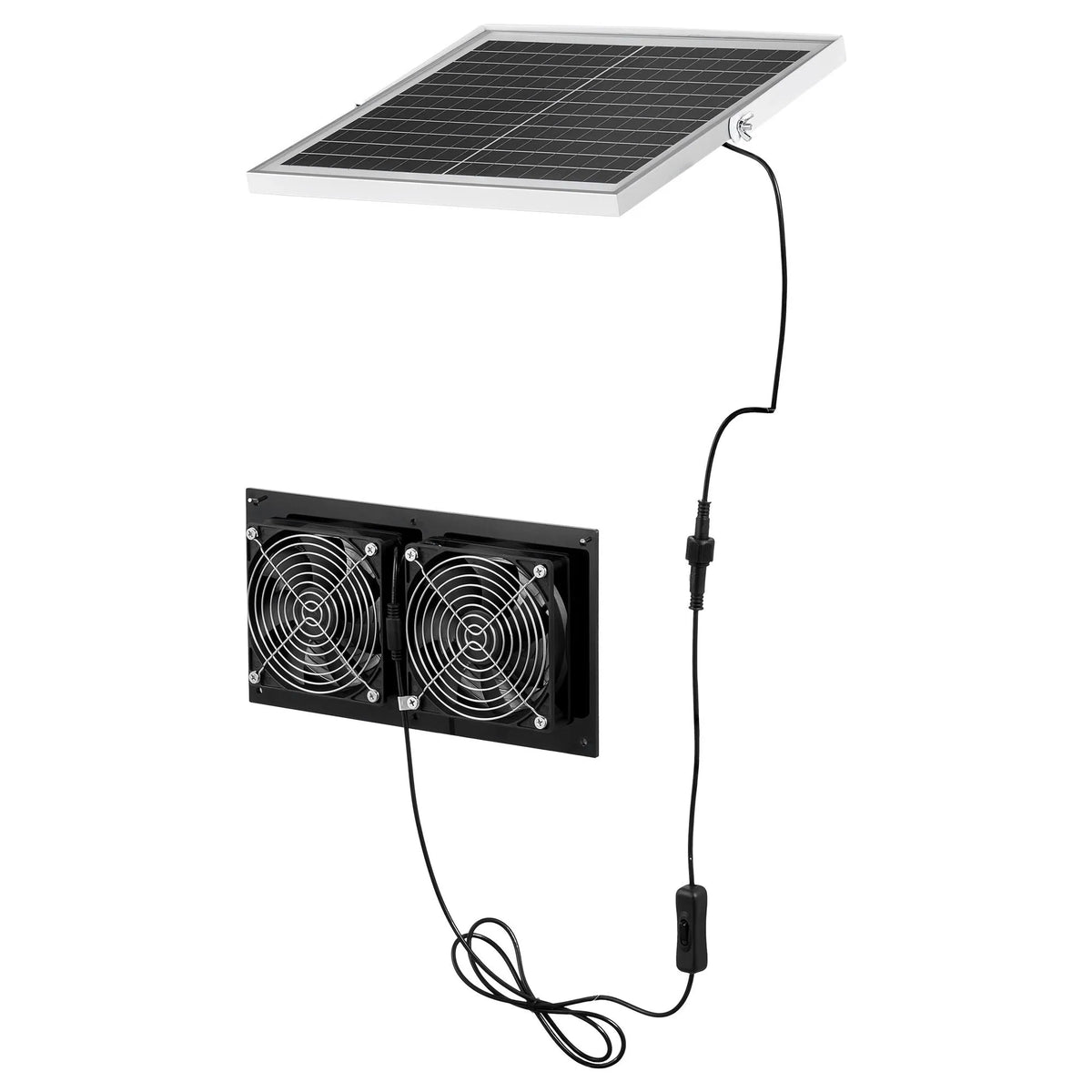 VEVOR saules enerģijas ventilators ar 15 W saules paneli un 2 ventilatoriem, regulējams paneļa leņķis, 2668 apgr./min, elastīga uzstādīšana, ātra gaisa apmaiņa siltumnīcām, audzēšanas teltīm un mājputnu novietnēm - ZEMLETES.LV