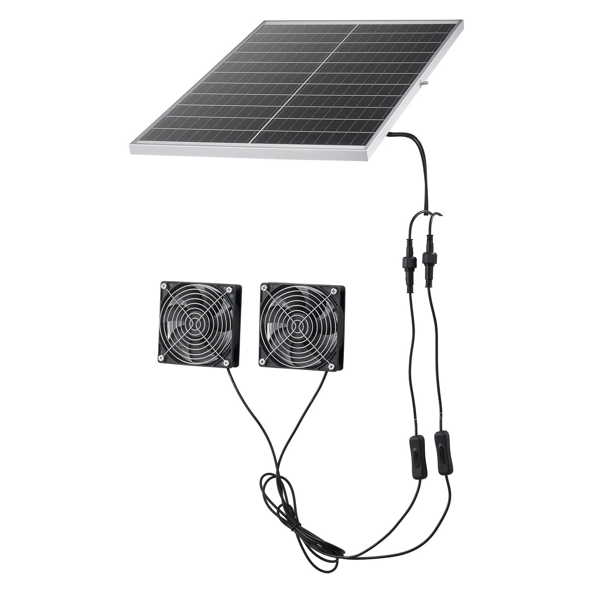 VEVOR saules paneļa ventilatoru komplekts 30 W ar 2 ventilatoriem, regulējams paneļa leņķis, 2668 apgr./min, elastīga uzstādīšana siltumnīcām, audzēšanas teltīm, vistu kūtīm un nojumēm - ZEMLETES.LV