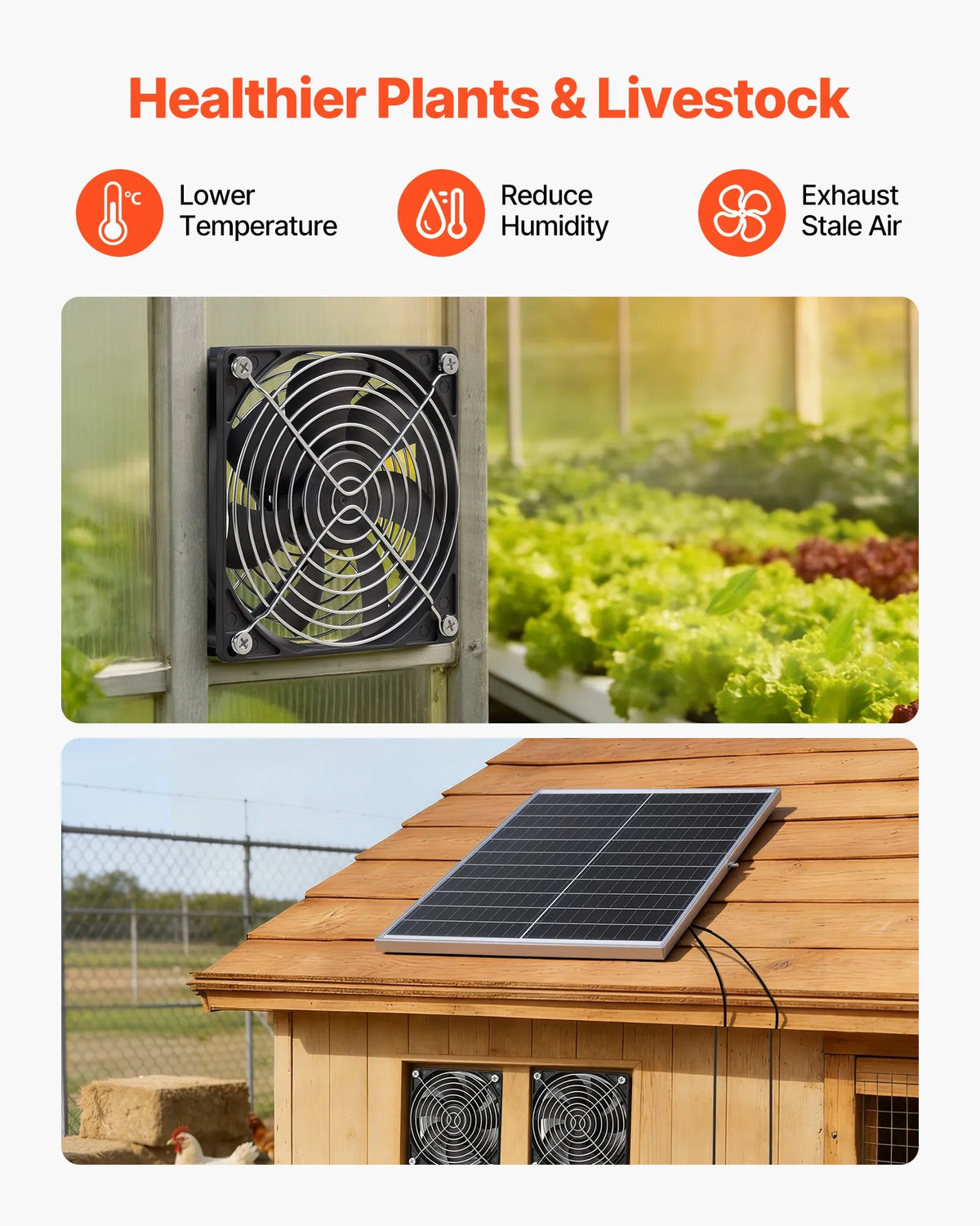 VEVOR saules paneļa ventilatoru komplekts 30 W ar 2 ventilatoriem, regulējams paneļa leņķis, 2668 apgr./min, elastīga uzstādīšana siltumnīcām, audzēšanas teltīm, vistu kūtīm un nojumēm - ZEMLETES.LV