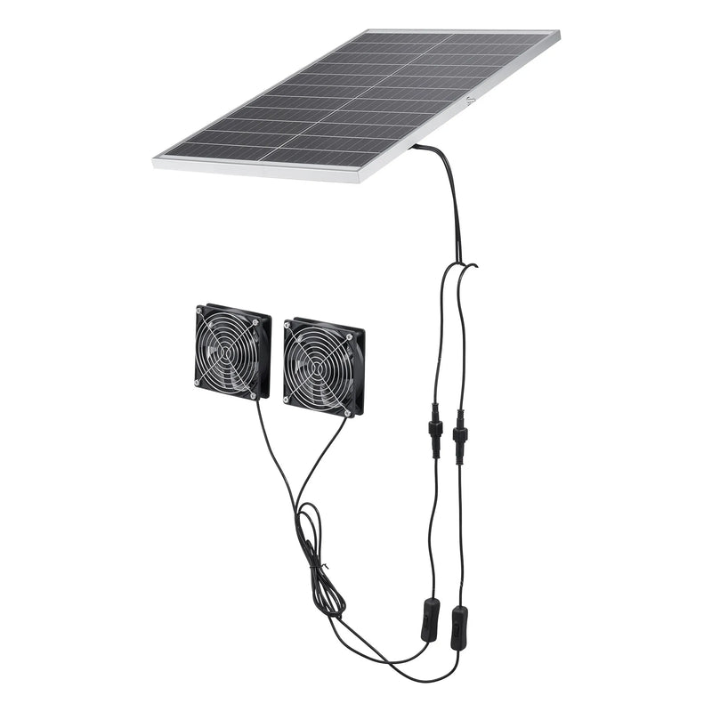VEVOR saules paneļa ventilatoru komplekts 30 W ar 2 ventilatoriem, regulējams paneļa leņķis, 2668 apgr./min, elastīga uzstādīšana siltumnīcām, audzēšanas teltīm, vistu kūtīm un nojumēm - ZEMLETES.LV