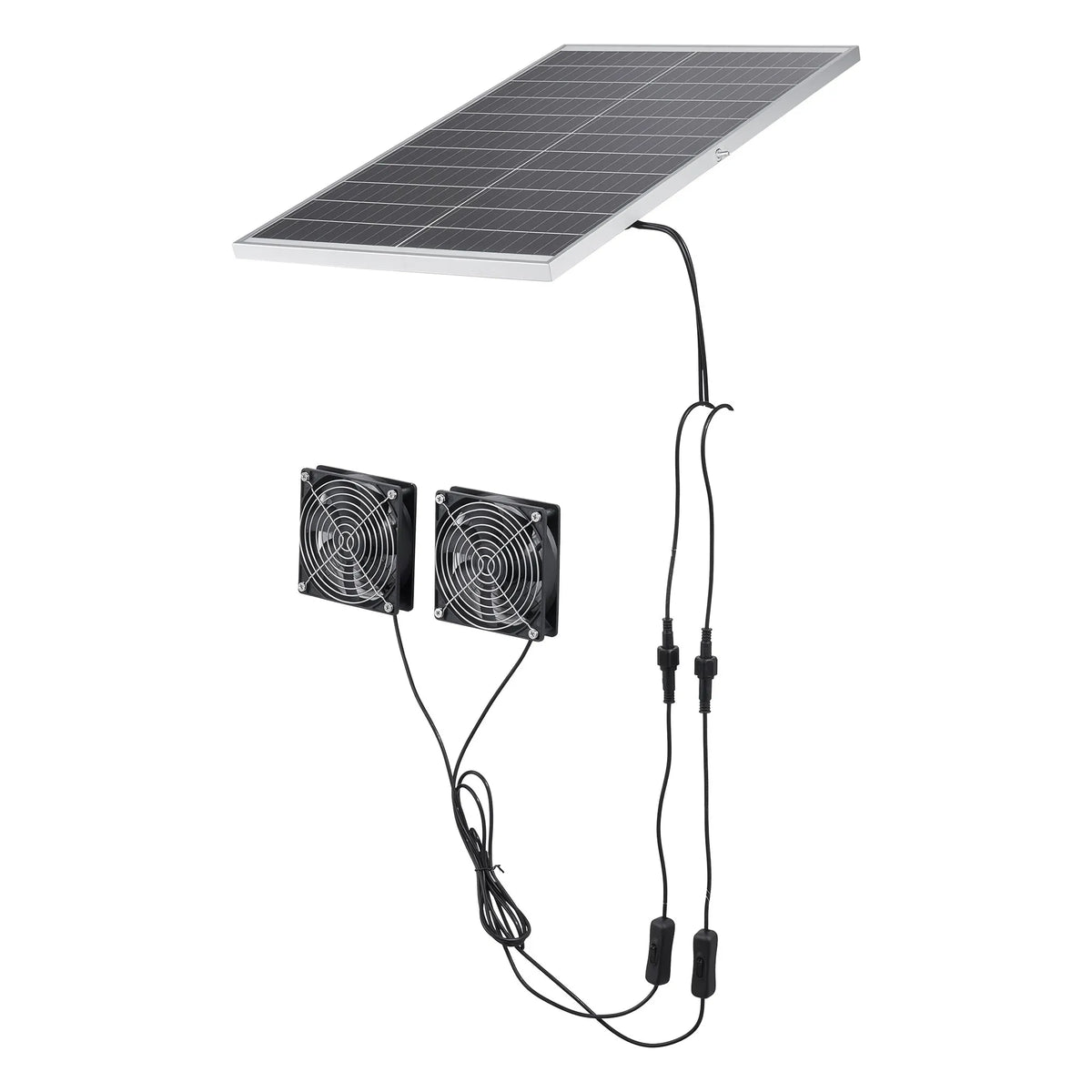 VEVOR saules paneļa ventilatoru komplekts 30 W ar 2 ventilatoriem, regulējams paneļa leņķis, 2668 apgr./min, elastīga uzstādīšana siltumnīcām, audzēšanas teltīm, vistu kūtīm un nojumēm - ZEMLETES.LV