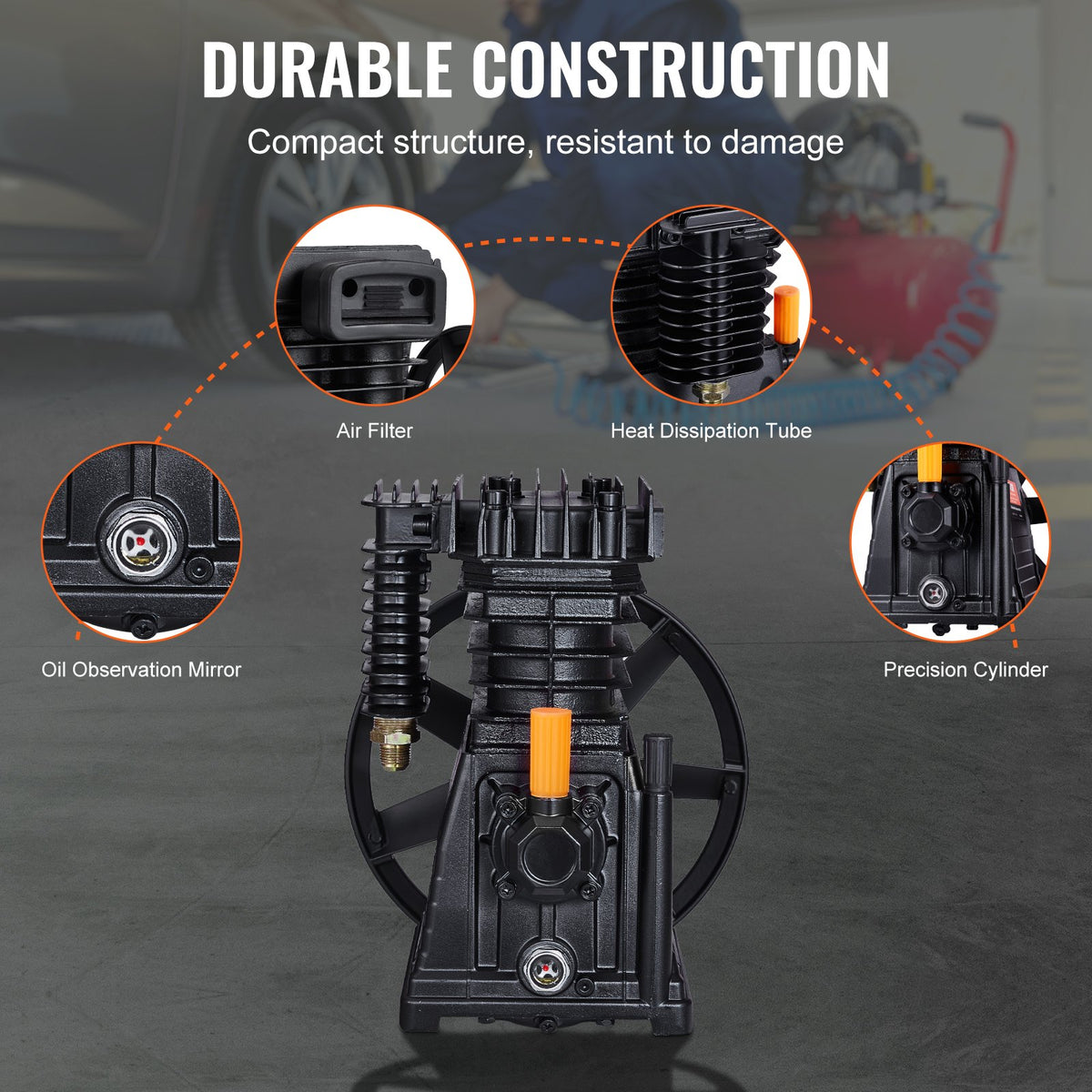 VEVOR Air Compressor Pump Head 3 HP, 5.8 CFM @ 90 PSI, Twin Cylinder Piston Type