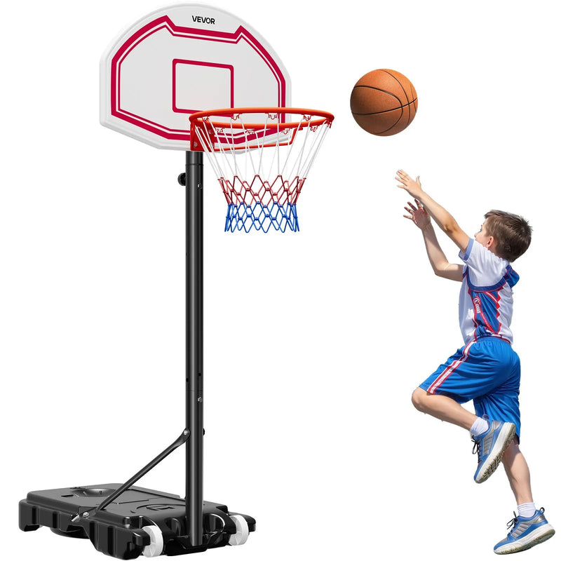 VEVOR pārnēsājams basketbola statīvs ar regulējamu augstumu 1,6–2,1 m, bērnu basketbola grozs ar neilona tīklu un riteņiem, pārnēsājams vairoga komplekts terasēm un baseina zonai - ZEMLETES.LV