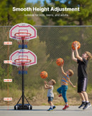VEVOR pārnēsājams basketbola statīvs ar regulējamu augstumu 1,6–2,1 m, bērnu basketbola grozs ar neilona tīklu un riteņiem, pārnēsājams vairoga komplekts terasēm un baseina zonai - ZEMLETES.LV