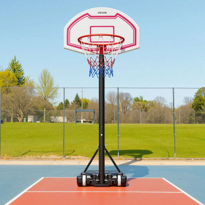 VEVOR pārnēsājams basketbola statīvs ar regulējamu augstumu 1,6–2,1 m, bērnu basketbola grozs ar neilona tīklu un riteņiem, pārnēsājams vairoga komplekts terasēm un baseina zonai - ZEMLETES.LV