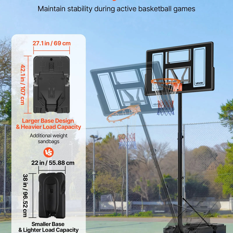 VEVOR pārvietojams basketbola statīvs ar augstuma regulēšanu 1,35–3,05 m, basketbola groza sistēma ar iebūvētiem riteņiem bērniem, pusaudžiem un pieaugušajiem piebraucamajiem ceļiem un baseina zonām - ZEMLETES.LV