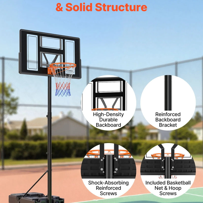 VEVOR pārvietojams basketbola statīvs ar augstuma regulēšanu 1,35–3,05 m, basketbola groza sistēma ar iebūvētiem riteņiem bērniem, pusaudžiem un pieaugušajiem piebraucamajiem ceļiem un baseina zonām - ZEMLETES.LV