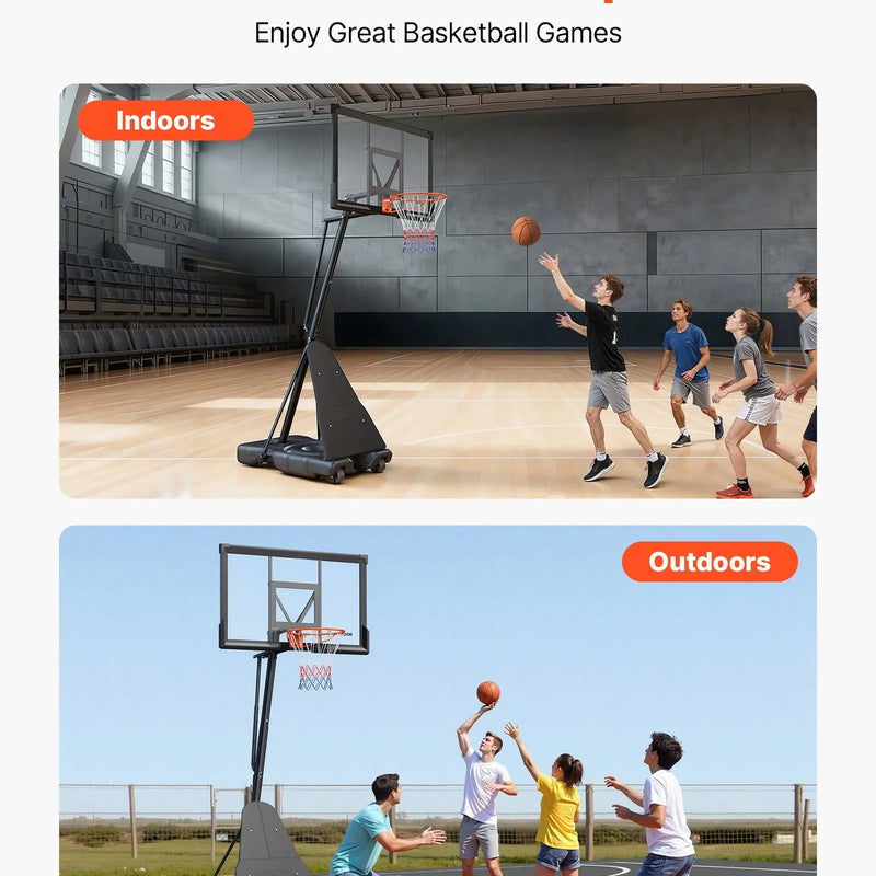 VEVOR pārvietojams basketbola statīvs ar regulējamu augstumu līdz 3,05 m, āra basketbola grozs ar 1270 mm PC vairogu bērniem un pieaugušajiem lietošanai telpās un ārā - ZEMLETES.LV