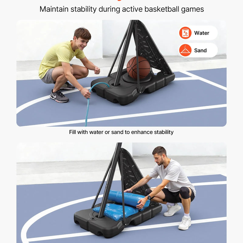 VEVOR pārvietojams basketbola statīvs ar regulējamu augstumu līdz 3,05 m, āra basketbola grozs ar 1270 mm PC vairogu bērniem un pieaugušajiem lietošanai telpās un ārā - ZEMLETES.LV
