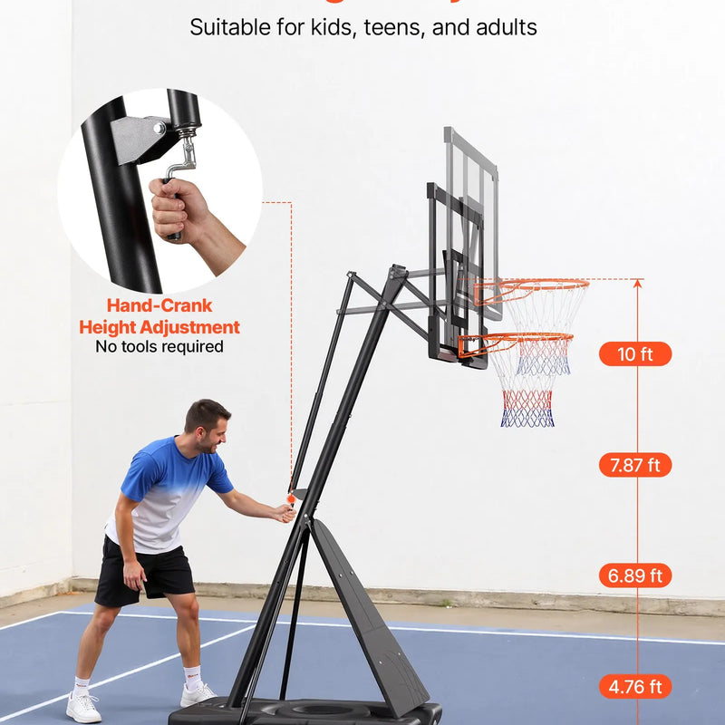 VEVOR pārvietojams basketbola statīvs ar regulējamu augstumu līdz 3,05 m, āra basketbola grozs ar 1270 mm PC vairogu bērniem un pieaugušajiem lietošanai telpās un ārā - ZEMLETES.LV