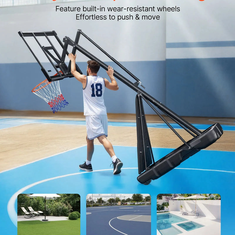 VEVOR pārvietojams basketbola statīvs ar regulējamu augstumu līdz 3,05 m, āra basketbola grozs ar 1270 mm PC vairogu bērniem un pieaugušajiem lietošanai telpās un ārā - ZEMLETES.LV