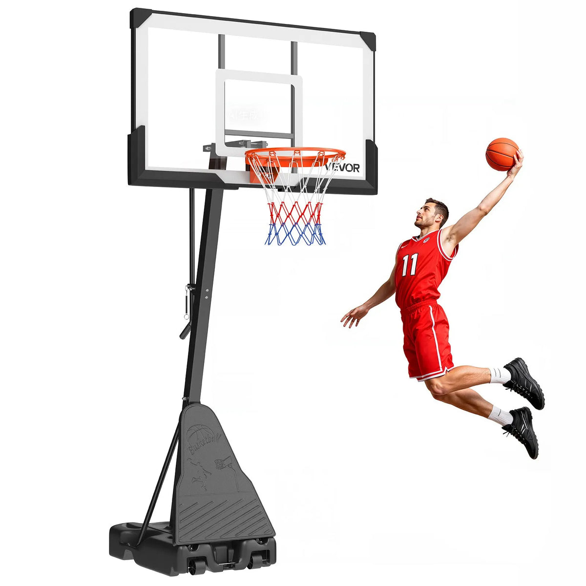 VEVOR pārvietojams basketbola statīvs ar regulējamu augstumu 2,3–3,05 m un grozu, āra basketbola grozs ar 1371,6 mm PC vairogu bērniem un pieaugušajiem, ar uz priekšu noliektu konstrukciju - ZEMLETES.LV