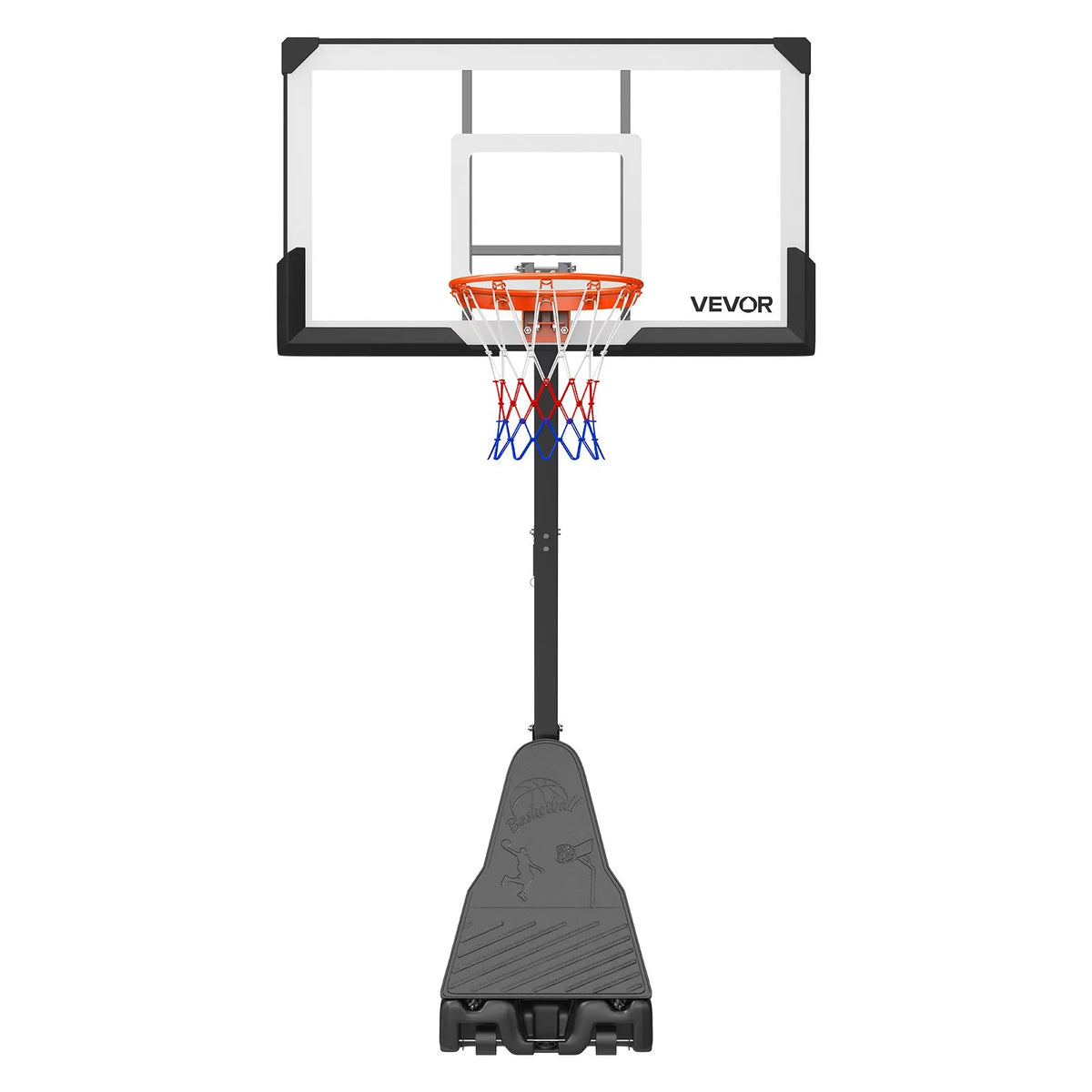 VEVOR pārvietojams basketbola statīvs ar regulējamu augstumu 2,3–3,05 m un grozu, āra basketbola grozs ar 1371,6 mm PC vairogu bērniem un pieaugušajiem, ar uz priekšu noliektu konstrukciju - ZEMLETES.LV