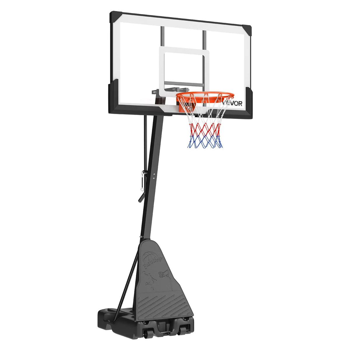 VEVOR pārvietojams basketbola statīvs ar regulējamu augstumu 2,3–3,05 m un grozu, āra basketbola grozs ar 1371,6 mm PC vairogu bērniem un pieaugušajiem, ar uz priekšu noliektu konstrukciju - ZEMLETES.LV