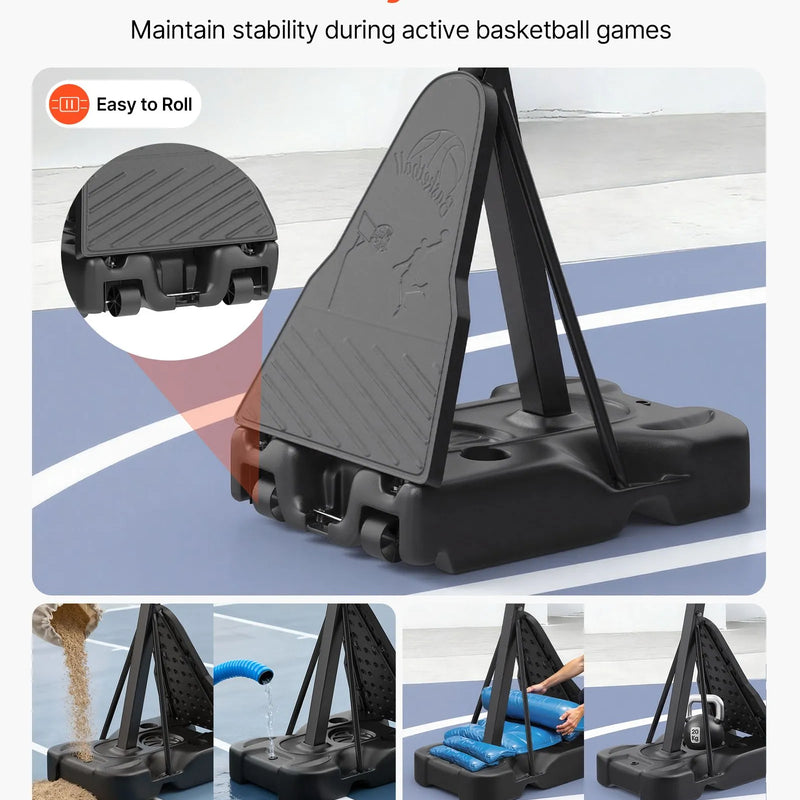 VEVOR pārvietojams basketbola statīvs ar regulējamu augstumu 2,3–3,05 m un grozu, āra basketbola grozs ar 1371,6 mm PC vairogu bērniem un pieaugušajiem, ar uz priekšu noliektu konstrukciju - ZEMLETES.LV