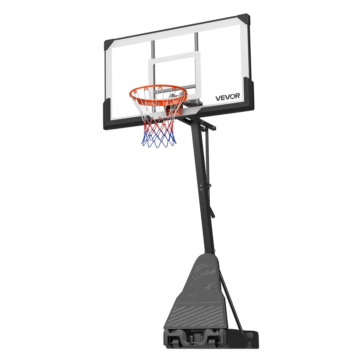 VEVOR pārvietojams basketbola statīvs ar regulējamu augstumu 2,3–3,05 m un grozu, āra basketbola grozs ar 1371,6 mm PC vairogu bērniem un pieaugušajiem, ar uz priekšu noliektu konstrukciju - ZEMLETES.LV