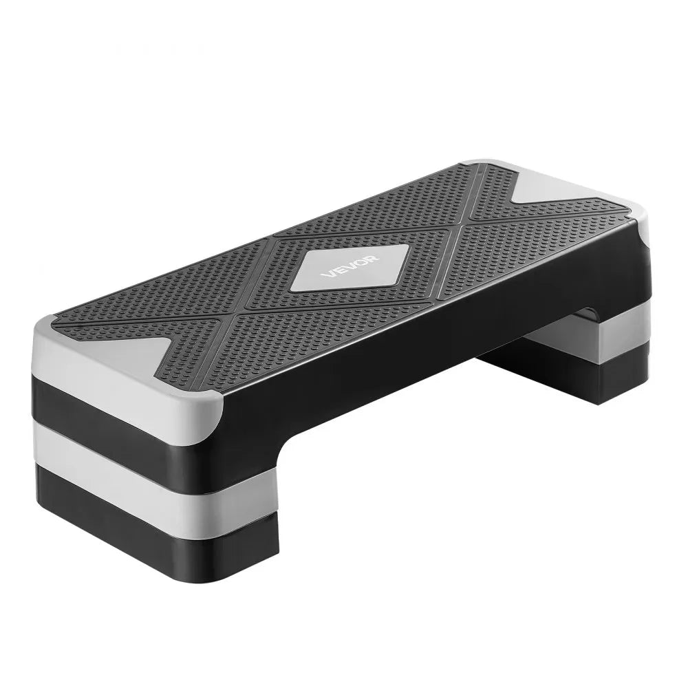 VEVOR regulējama aerobikas step platforma 71 cm ar 4 augstumiem, neslīdoša, pelēka