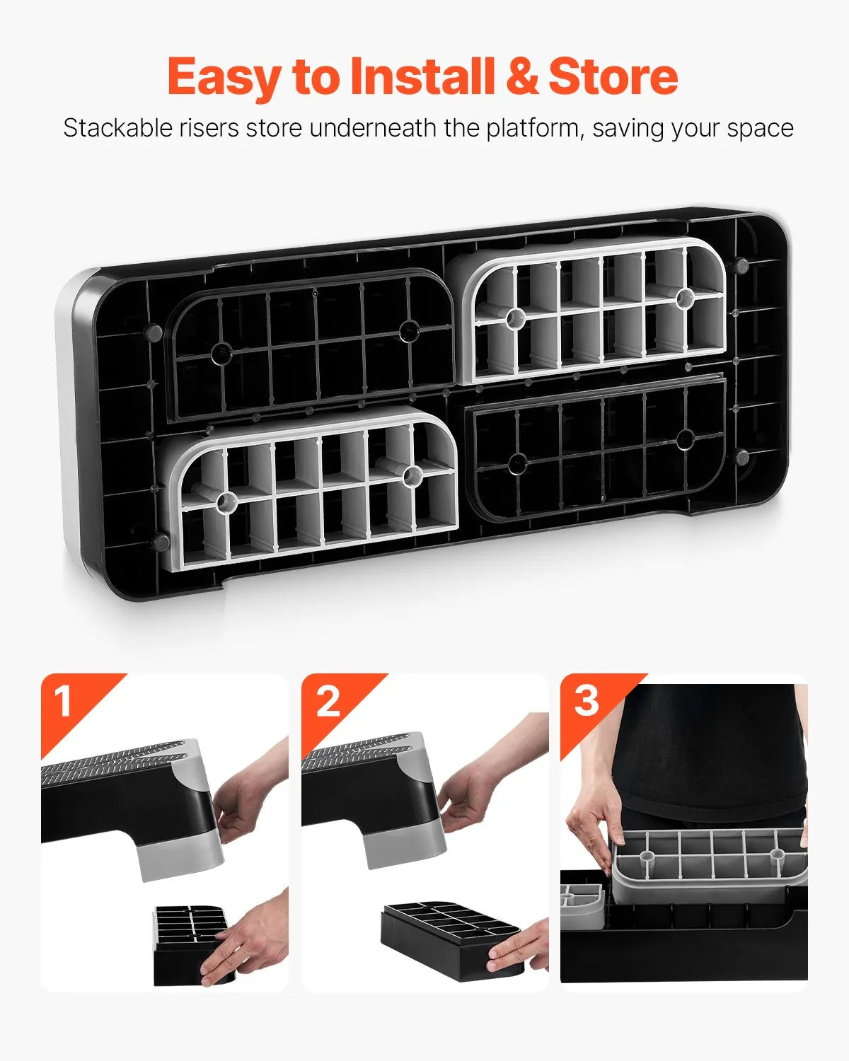 VEVOR regulējama aerobikas step platforma 71 cm ar 4 augstumiem, neslīdoša, pelēka