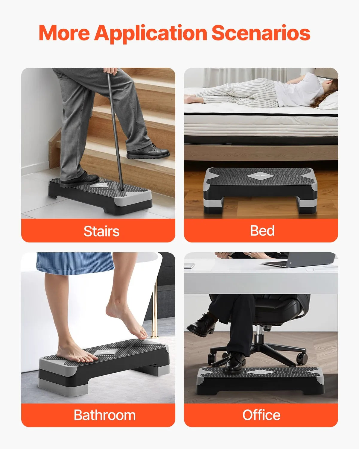 VEVOR regulējama aerobikas step platforma 71 cm ar 4 augstumiem, neslīdoša, pelēka
