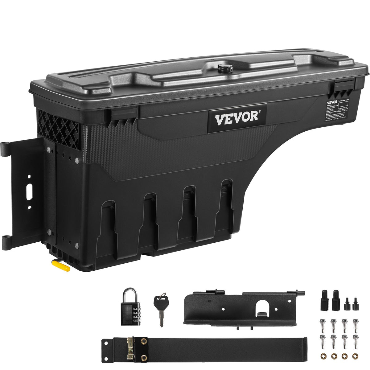 VEVOR Truck Bed Storage Box, Lockable, Waterproof ABS Wheel Well Tool Box, 20 L, with Combination Padlock, Fits Toyota Tundra 2007–2021, Driver Side, Black