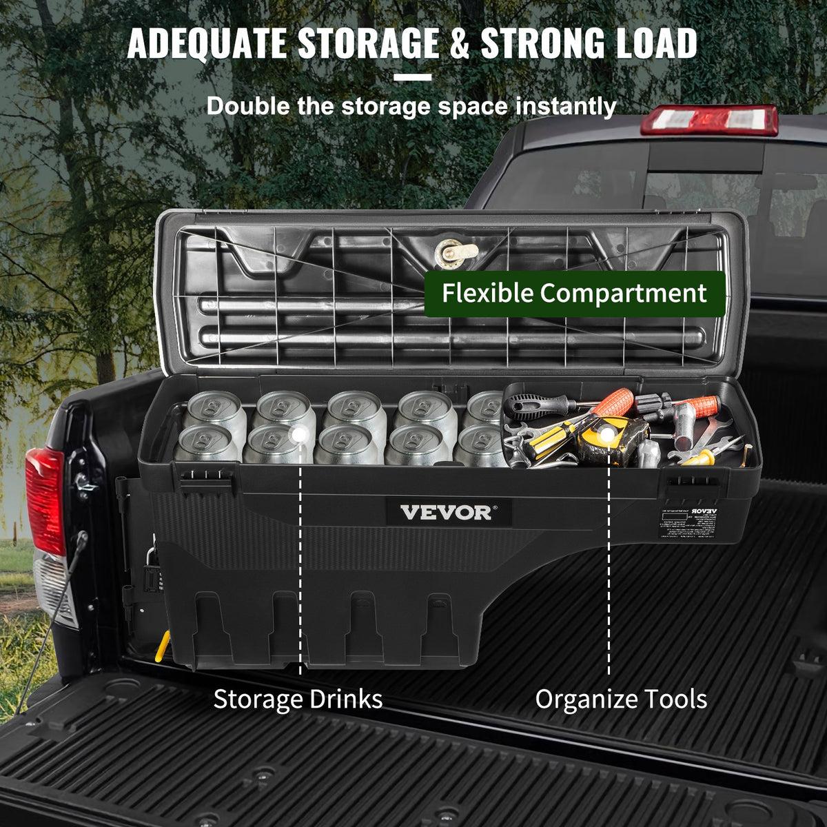 VEVOR Truck Bed Storage Box, Lockable, Waterproof ABS Wheel Well Tool Box, 20 L, with Combination Padlock, Fits Toyota Tundra 2007–2021, Driver Side, Black