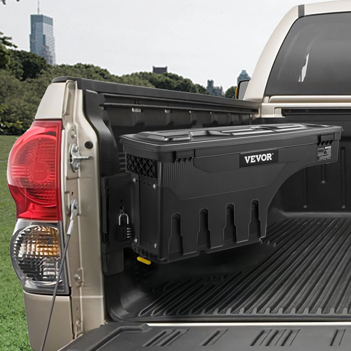 VEVOR Truck Bed Storage Box, Lockable, Waterproof ABS Wheel Well Tool Box, 20 L, with Combination Padlock, Fits Toyota Tundra 2007–2021, Driver Side, Black