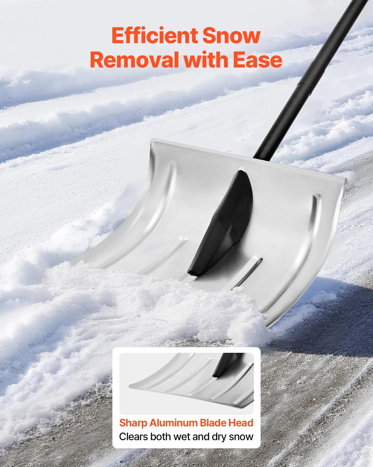 VEVOR Snow Shovel for Pathways, 40 cm Wide Aluminium Shovel with Non-Slip Handle, Large Capacity Lightweight Foldable Snow Clearing Tool for Garden, Car and Outdoor Work