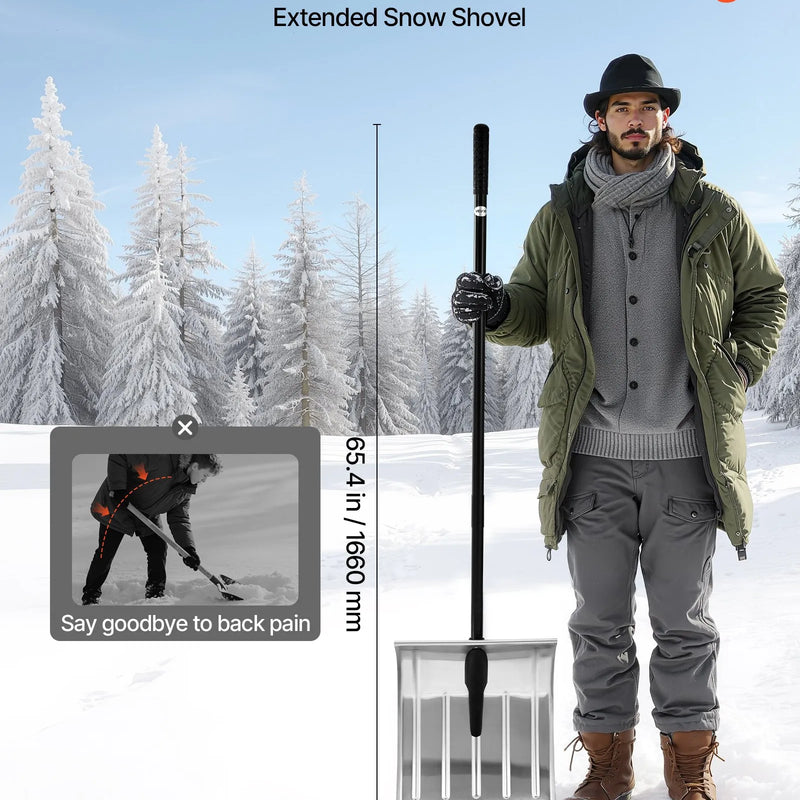 VEVOR sniega lāpsta celiņiem, 40 cm plata alumīnija lāpsta ar neslīdošu rokturi, lielas ietilpības viegla un saliekama sniega tīrīšanas ierīce dārzam, automašīnai un āra darbiem