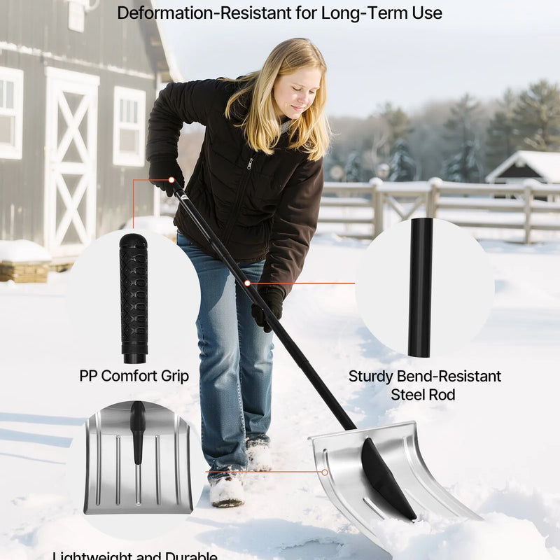 VEVOR sniega lāpsta celiņiem, 40 cm plata alumīnija lāpsta ar neslīdošu rokturi, lielas ietilpības viegla un saliekama sniega tīrīšanas ierīce dārzam, automašīnai un āra darbiem