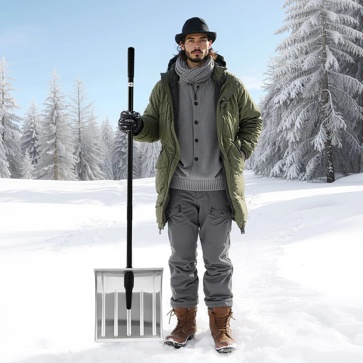 VEVOR Snow Shovel for Pathways, 40 cm Wide Aluminium Shovel with Non-Slip Handle, Large Capacity Lightweight Foldable Snow Clearing Tool for Garden, Car and Outdoor Work