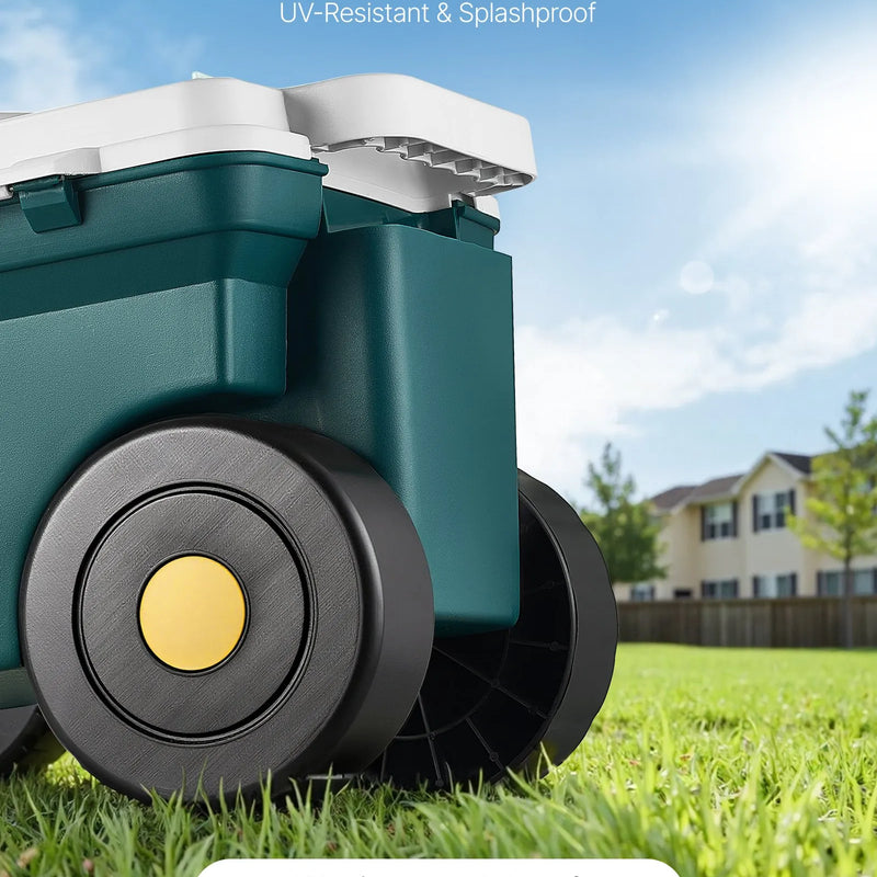 VEVOR dārza skrejrati ar sēdekli, 2 vienā ripojošs dārza ratiņš ar uzglabāšanas kasti, kravnesība līdz 123 kg, āra rati ar rokturi, viegls dārza sēdeklis ravēšanai un stādīšanai pagalmā