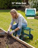 VEVOR dārza rati ar sēdekli, metāla ripojošs dārza darba sēdeklis ar riteņiem, kravnesība līdz 181 kg, pastiprinātas konstrukcijas dārza ratiņi ar sēdekli zālienam, terasei un pagalmam