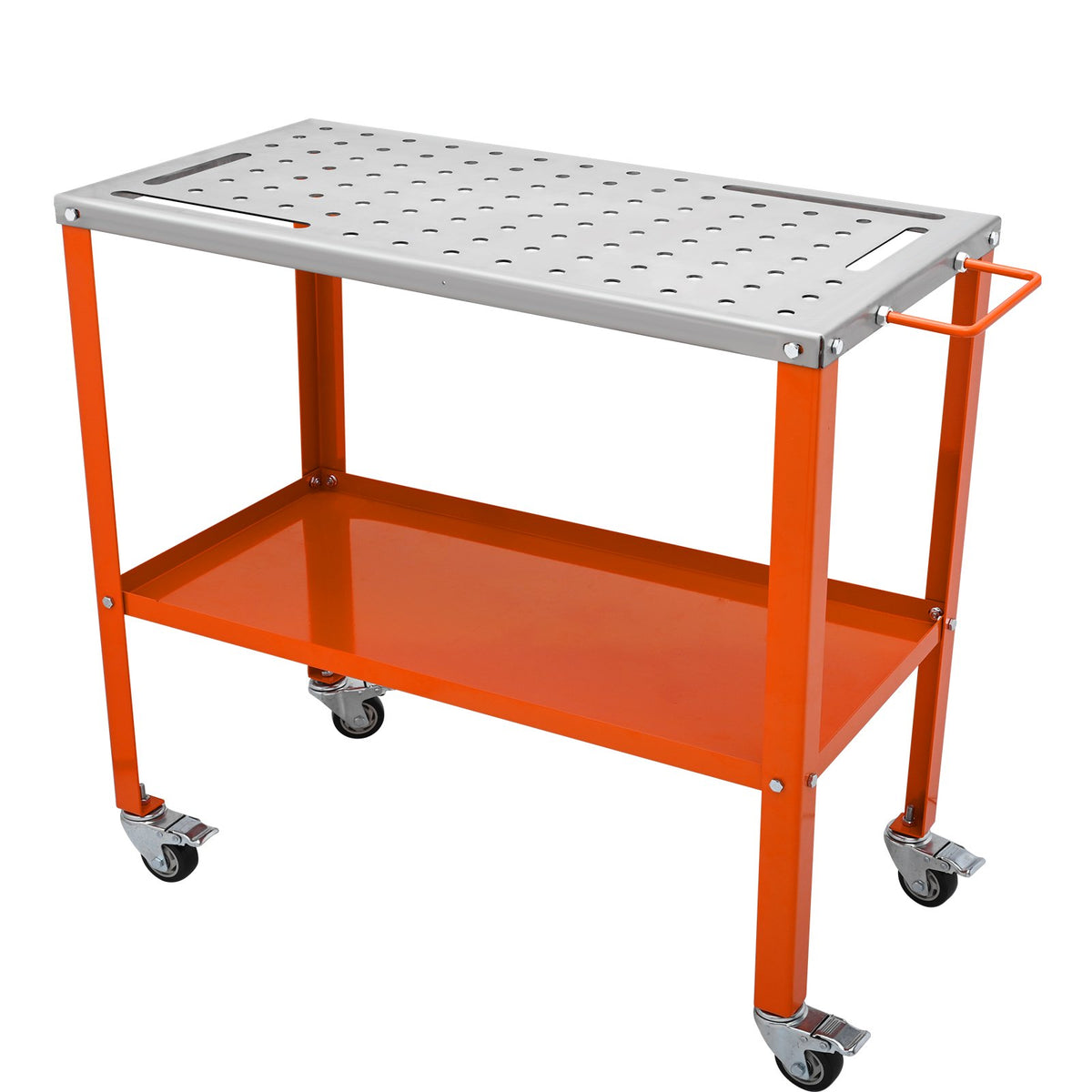 VEVOR Welding Table 91 × 46 cm, 544 kg, 2 Tiers, with Locking Wheels, 16 mm Holes