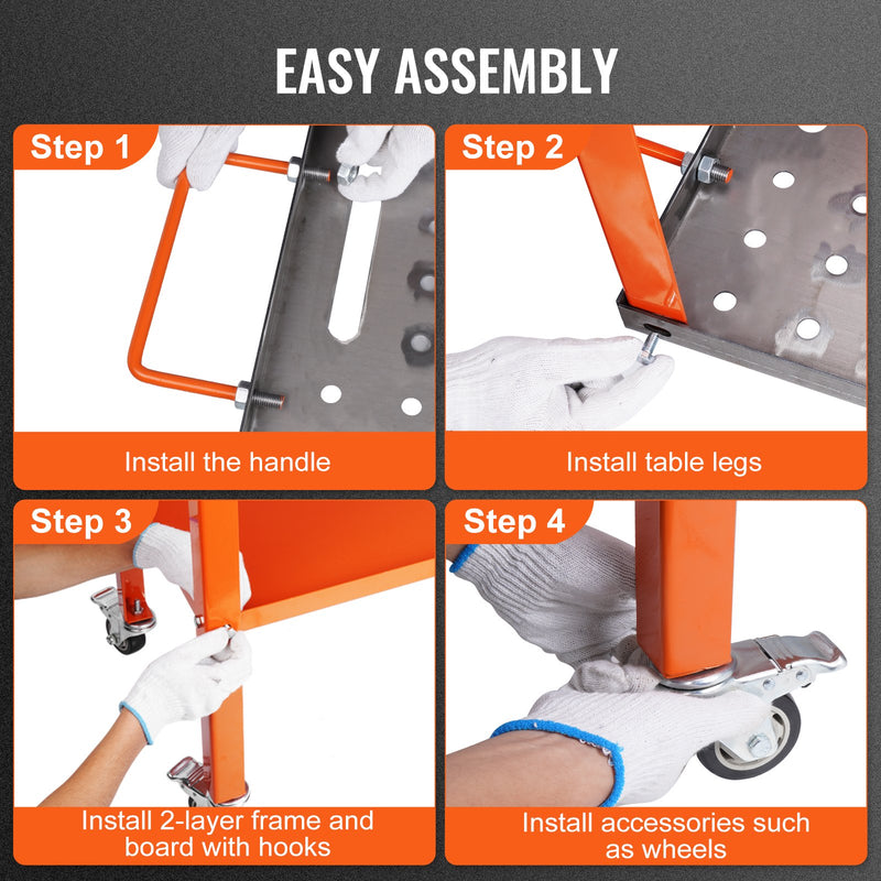 VEVOR metināšanas galds 91,4 × 45,7 cm ar 544 kg nestspēju, tērauda darbagalds uz riteņiem ar bremzējamiem ritenīšiem, 2 līmeņu konstrukciju, 4 instrumentu spraugām un 16 mm fiksācijas atverēm