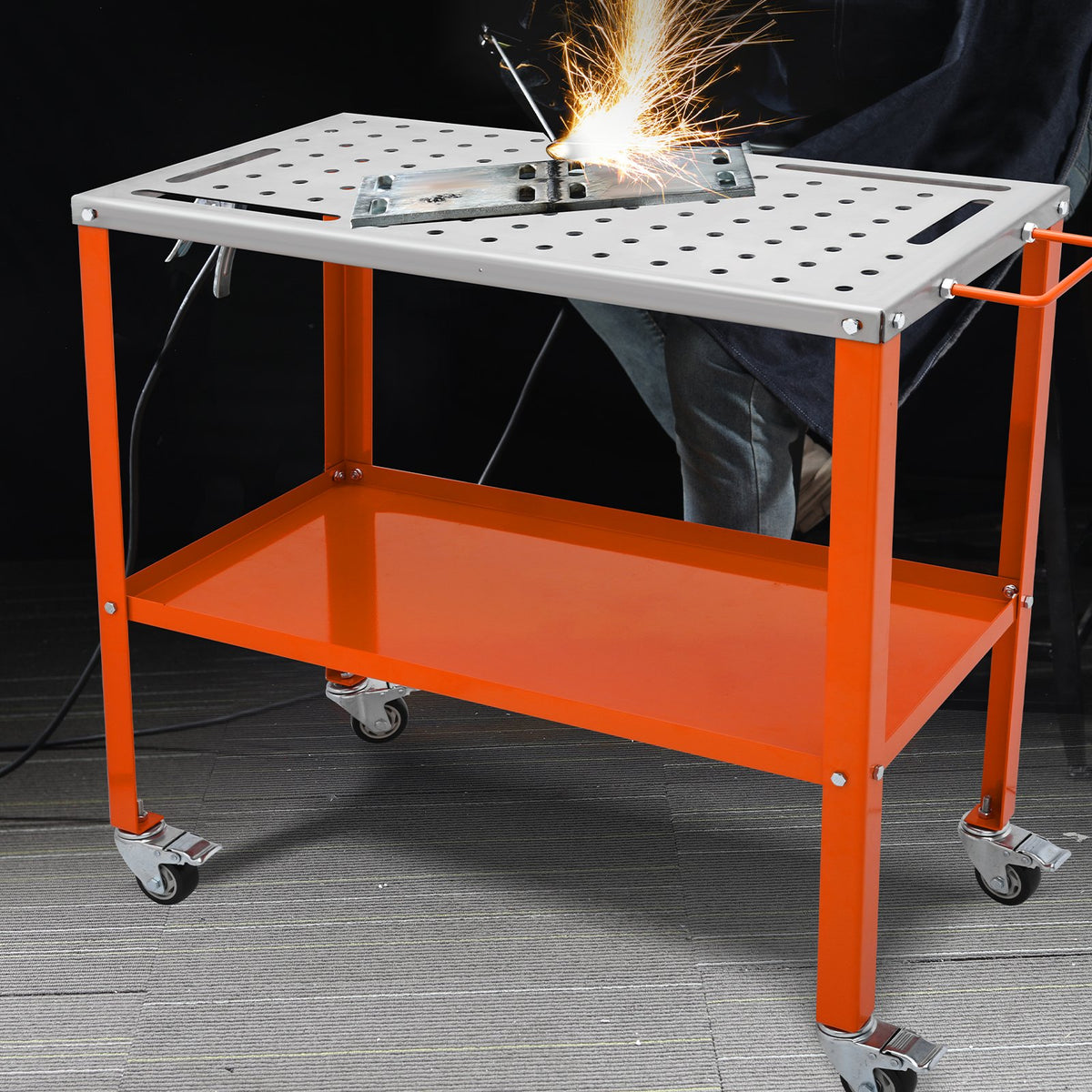 VEVOR Welding Table 91 × 46 cm, 544 kg, 2 Tiers, with Locking Wheels, 16 mm Holes