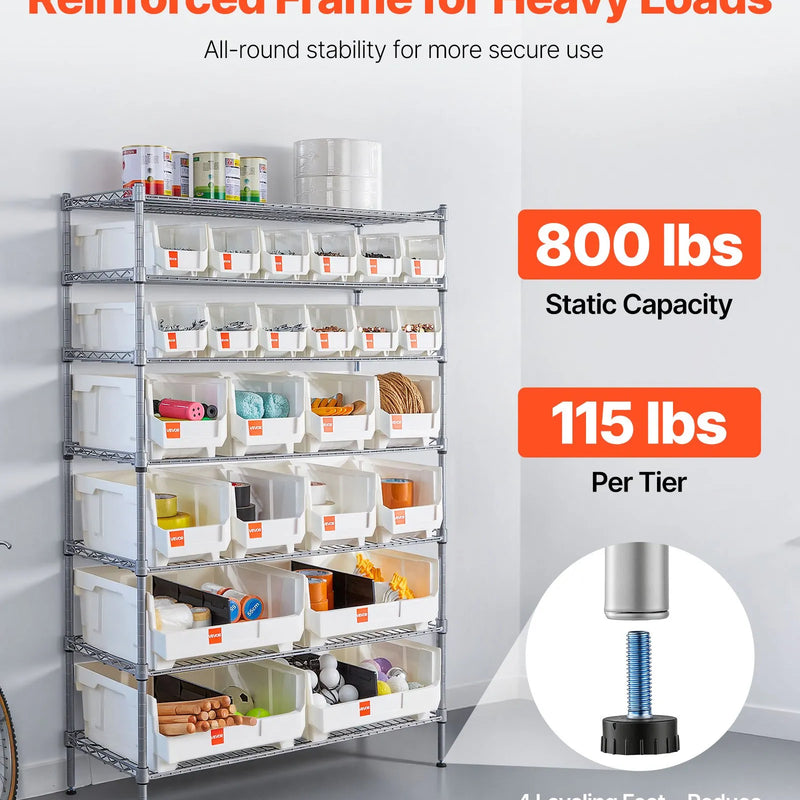 VEVOR 7 līmeņu pārvietojams uzglabāšanas statīvs ar kastēm, 24 organizatora kastes, tērauda stiepļu plauktu sistēma ar riteņiem, mobilais instrumentu un piederumu organizators garāžai, noliktavai, birojam, restorānam, klasei un virtuvei