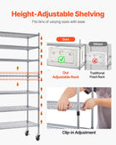 VEVOR 7 līmeņu pārvietojams uzglabāšanas statīvs ar kastēm, 24 organizatora kastes, tērauda stiepļu plauktu sistēma ar riteņiem, mobilais instrumentu un piederumu organizators garāžai, noliktavai, birojam, restorānam, klasei un virtuvei