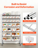 VEVOR 7 līmeņu pārvietojams uzglabāšanas statīvs ar kastēm, 24 organizatora kastes, tērauda stiepļu plauktu sistēma ar riteņiem, mobilais instrumentu un piederumu organizators garāžai, noliktavai, birojam, restorānam, klasei un virtuvei